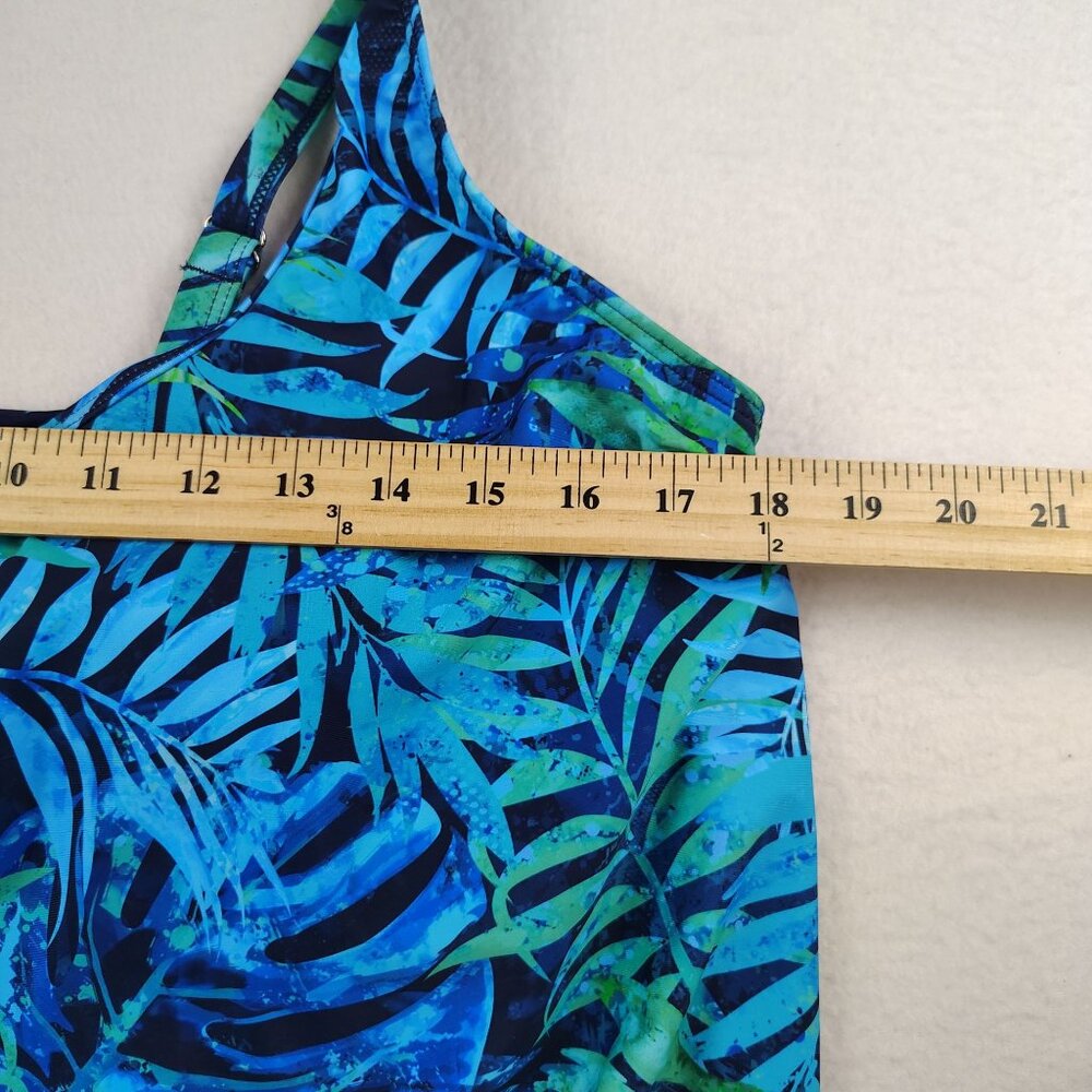 Younique Soft Padded Scoop Neck Tankini Swim Top Blue Palm Leaf Sz XXL - Picture 10 of 11